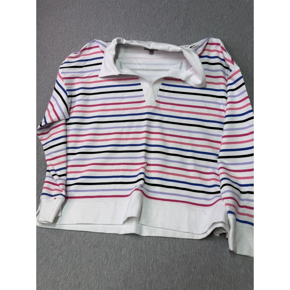 NEW! T by Talbots Slub Tee~ UPF 50+~ L/S ~ White w/ Multi Stripes